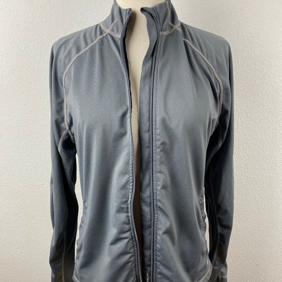 New Balance Gray Jersey Knit Track Jacket Zip Front Waffle Under-Sleeves Size SM - Picture 1 of 10